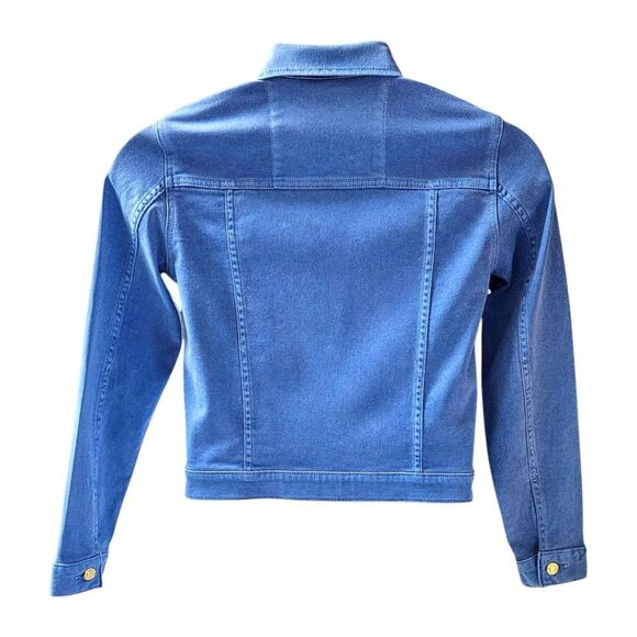 MICHAEL MICHAEL KORS Cropped Gold Hardware Colbalt Blue LongSleeve  Jean Jacket - Picture 10 of 15